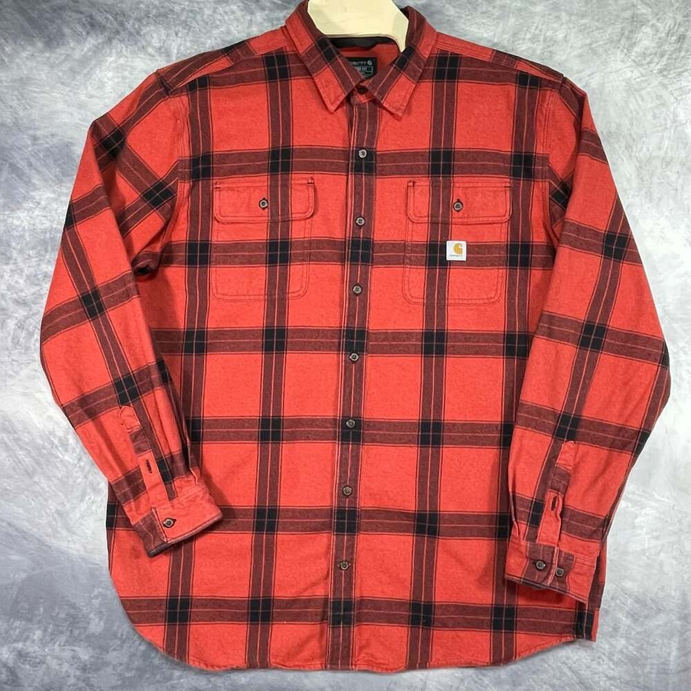 Carhartt Loose Fit Heavyweight Flannel Shirt Size XL Tall Red Plaid